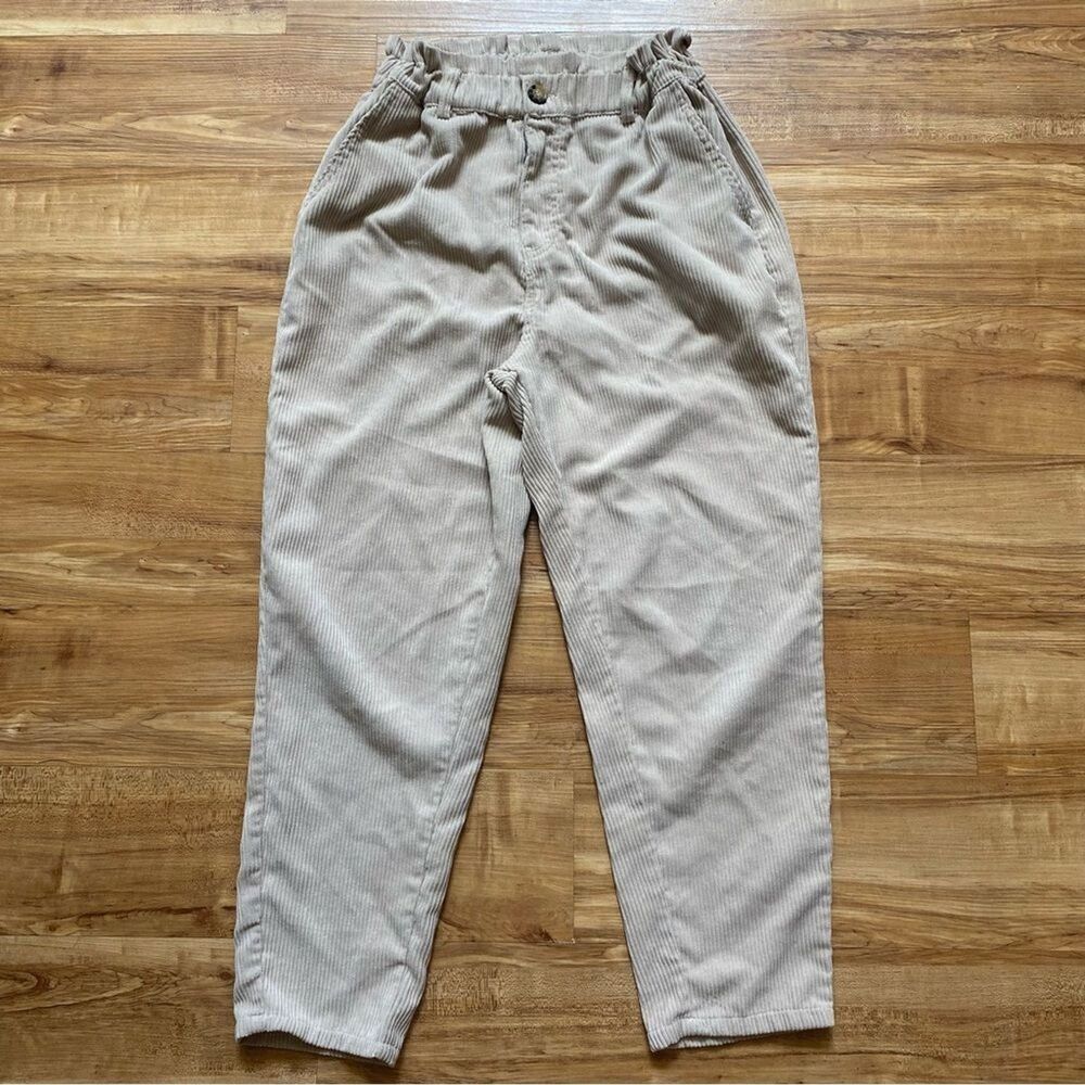 HYFVE S Beige High Waisted Soft Wide Wale Corduroy Baggy Y2K Streetwear Pants*